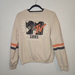MTV Sweater Sweatshirt Medium Cream S Small Long Sleeve Graphic Music Television